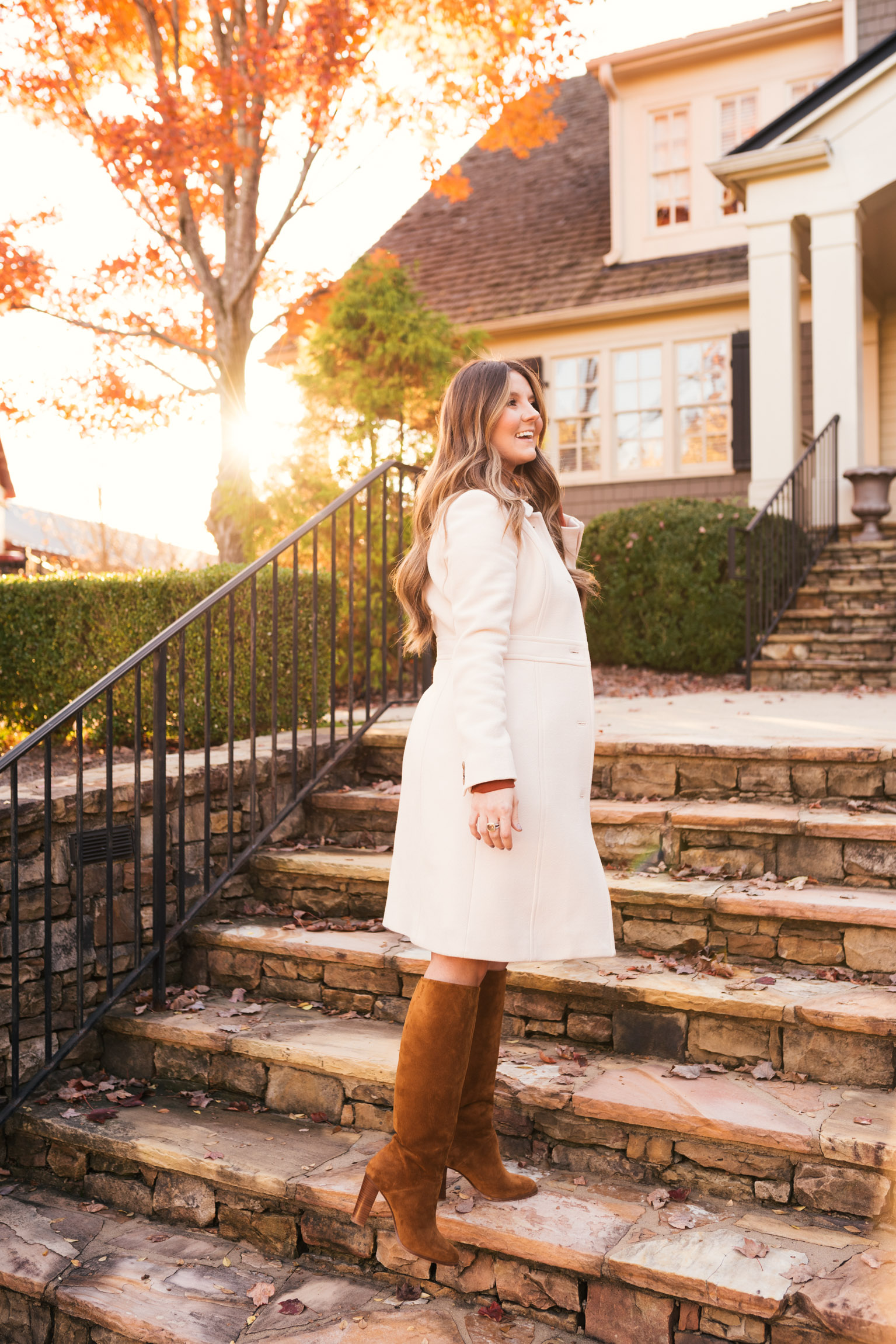 J.Crew Lady Coat, Leith Dress, Sezane Suede Boots, David Yurman Jewelry